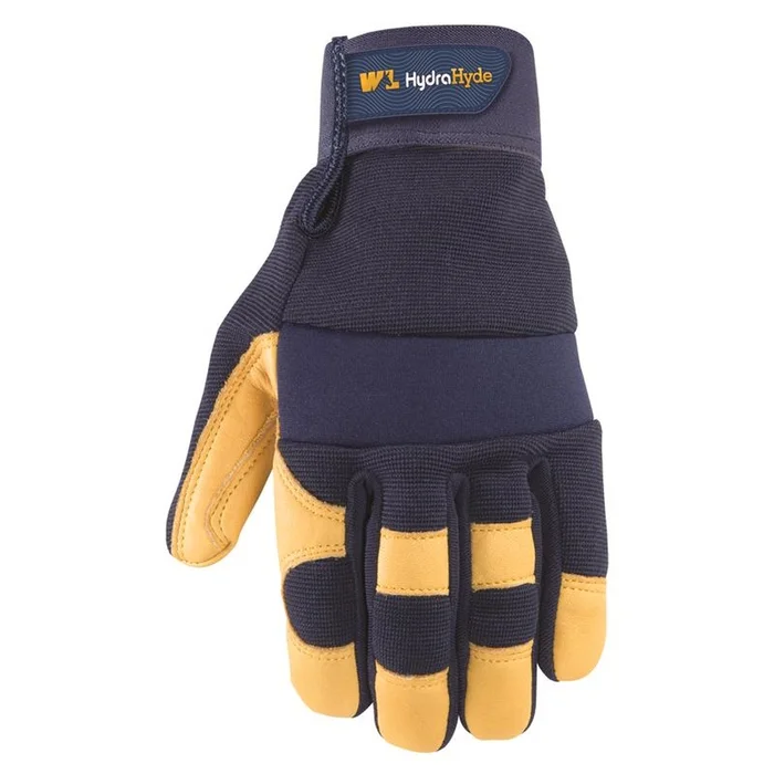 Wells Lamont – 3207L – HydraHyde Men’s Cowhide Leather Water Resistant Work Gloves Blue/Yellow L 1 pair