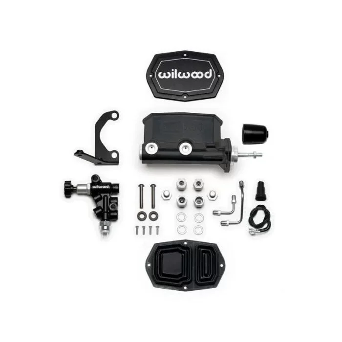 Wilwood Compact Tandem M/C – 1.12in Bore w/RH Bracket and Valve – Black – 261-15662-BK