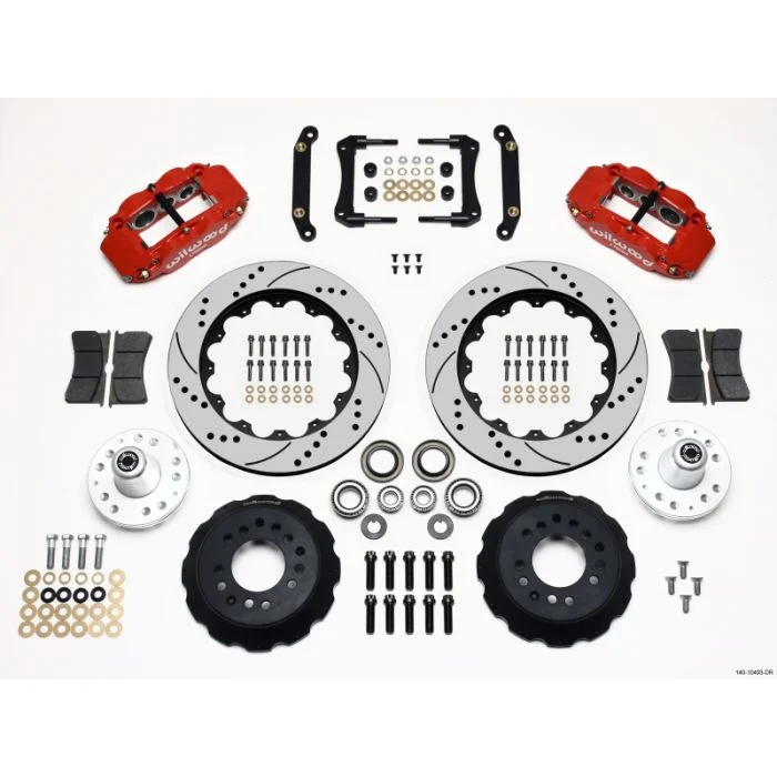 Wilwood Forged Narrow Superlite 6R Big Brake Front Brake Kit (Hub), Drilled and Slotted Rotors – Red