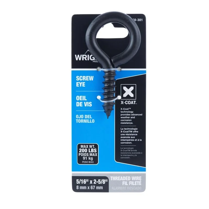 Wright – 02-3468-301 – 5/16 in. D X 2-5/8 in. L Black Steel Screw Eye 200 lb 1 pk