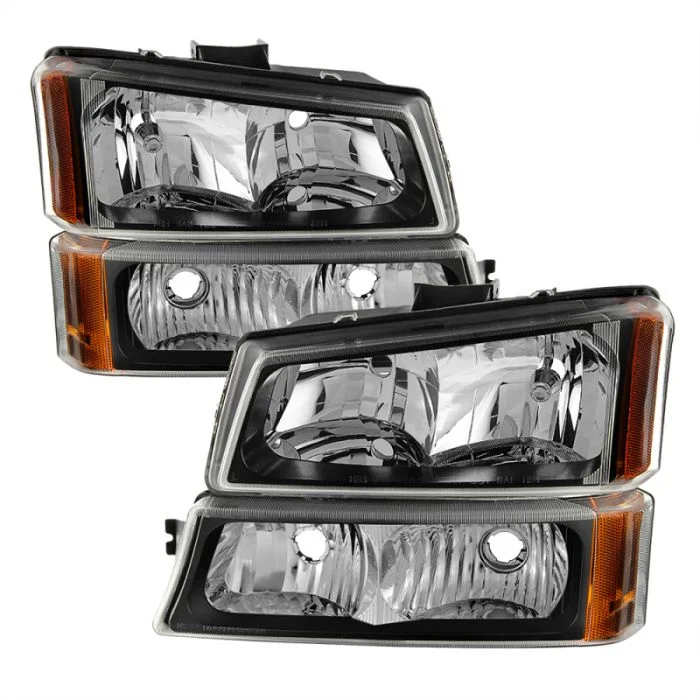 Xtune Chevy Silverado 2500HD 03-06 Crystal Headlights w/ Bumper Lights Black HD-JH-CSIL03-AM-BK-SET – 5069801